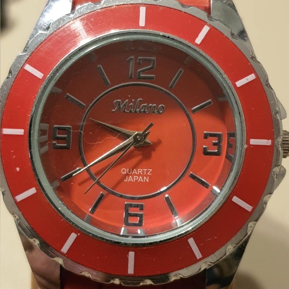 🦋10/$20🦋 Milano Silver/Red Silicone Women's Watch